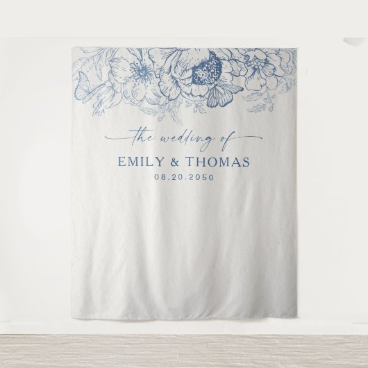 Floral Chinoiserie Huwelijksachtergronden Wandkleed (Voorkant)