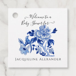 Floral Chinoiserie Navy Blue White Baby shower Fav Bedankjes Labels