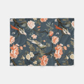 Floral Chinoiserie op Denim Blue Fleece Deken (Voorkant (Horizontaal))