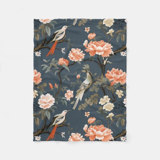 Floral Chinoiserie op Denim Blue Fleece Deken (Voorkant)