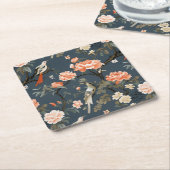Floral Chinoiserie op Denim Blue Kartonnen Onderzetters (Schuin)