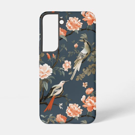 Floral Chinoiserie op Denim Blue Samsung Galaxy Hoesje (Achterkant)