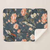 Floral Chinoiserie op Denim Blue Sherpa Deken (Voorkant (horizontaal))