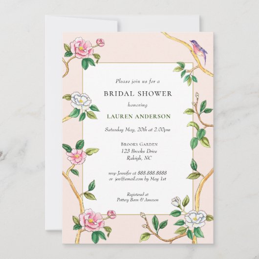 Floral Chinoiserie Pink Bridal Shower Kaart (Voorkant)