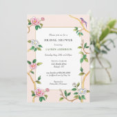 Floral Chinoiserie Pink Bridal Shower Kaart (Staand voorkant)