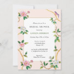 Floral Chinoiserie Pink Bridal Shower Kaart<br><div class="desc">Elegant en stijlvol Roze en witte lijst Bridal douche Uitnodiging met handbeschilderde waterverf bloemen,  takken en vogel. Ideaal voor tuinfeestjes.</div>