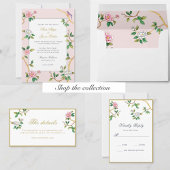 Floral Chinoiserie Pink & White Wedding Kaart