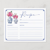 Floral Chinoiserie Porselein Bruids Recept Kaart (Voorkant)