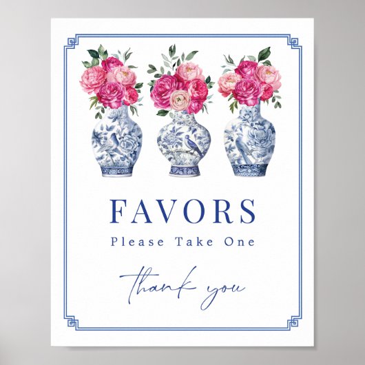 Floral Chinoiserie Porselein Vrijgezellenfeest Fav Poster (Voorkant)