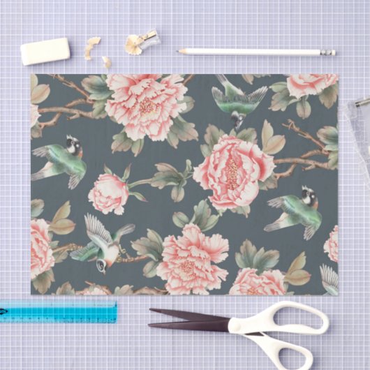 Floral  Chinoiserie Roze ontkoppeling Tissuepapier (Craft)