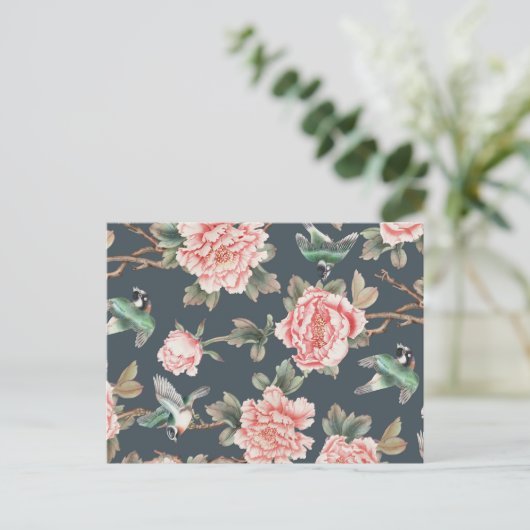 Floral  Chinoiserie Roze - ontvleksel Briefkaart (Staand voorkant)