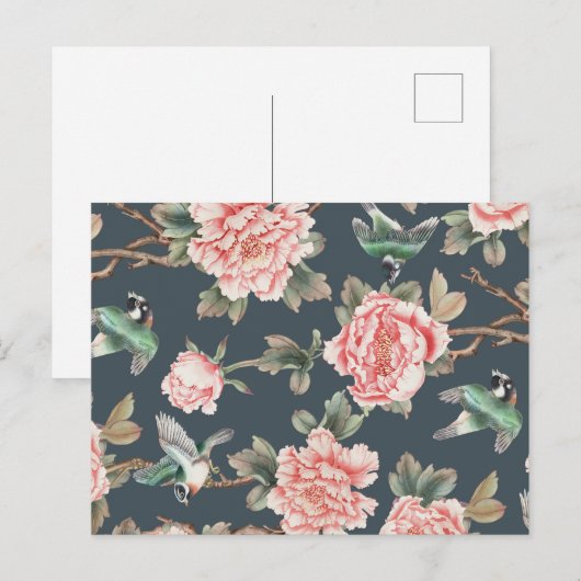 Floral  Chinoiserie Roze - ontvleksel Briefkaart (Voorkant / Achterkant)