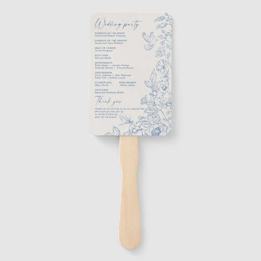 Floral Chinoiserie Trouwprogramma Hand Fan Handwaaier (Achterkant)