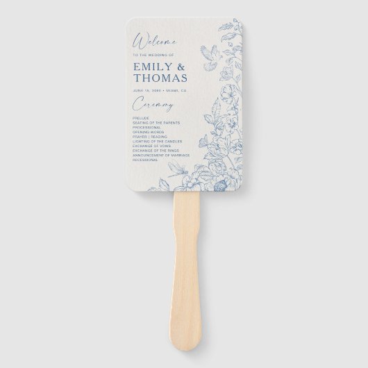 Floral Chinoiserie Trouwprogramma Hand Fan Handwaaier (Voorkant)