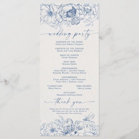 Floral Chinoiserie Trouwprogramma Programmakaart (Achterkant)