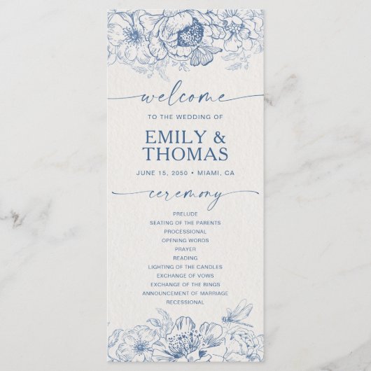 Floral Chinoiserie Trouwprogramma Programmakaart (Voorkant)