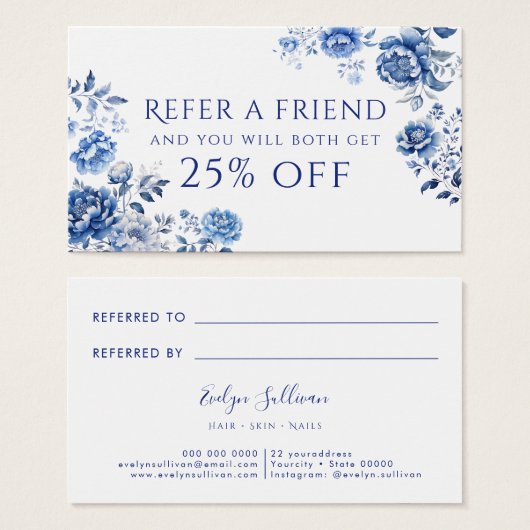 Floral chinoiserie verwijzingskaart visitekaartje (Voorkant /achterkant)