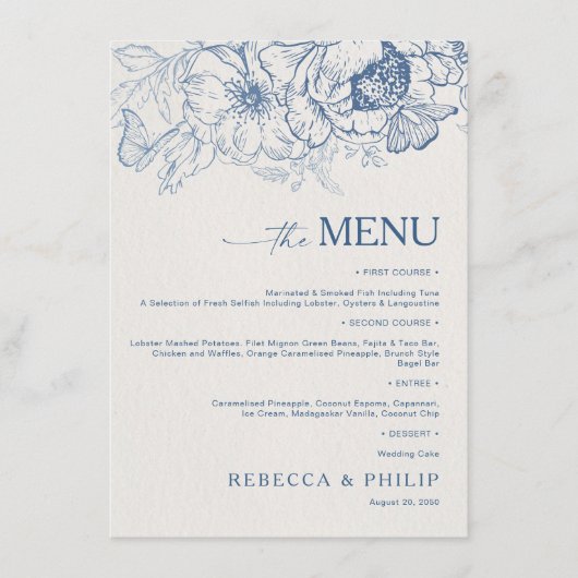 Floral Chinoiserie Wedding Flat Menu (Voorkant)