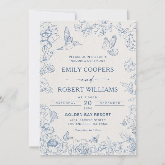 Floral Chinoiserie Wedding Kaart (Voorkant)