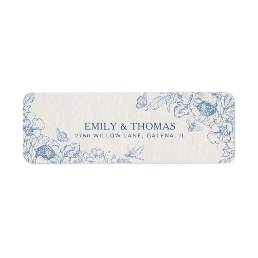 Floral Chinoiserie Wedding Return Adres Label (Voorkant)