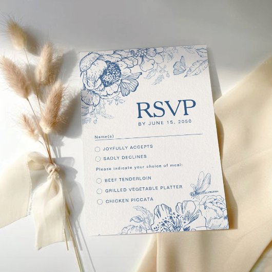Floral Chinoiserie Wedding RSVP Kaart