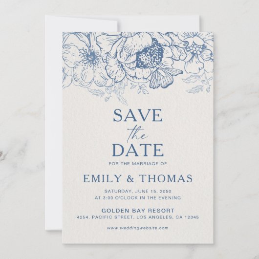 Floral Chinoiserie Wedding Save the Date Kaart (Voorkant)