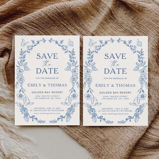 Floral Chinoiserie Wedding Save the Date Kaart