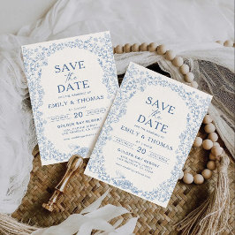 Floral Chinoiserie Wedding Save the Date Kaart