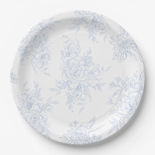 Floral Chintz Chinoiserie Blue Toile Wedding Papieren Bordje (Voorkant)