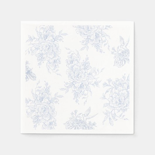 Floral Chintz Chinoiserie Blue Toile Wedding Servet (Voorkant)