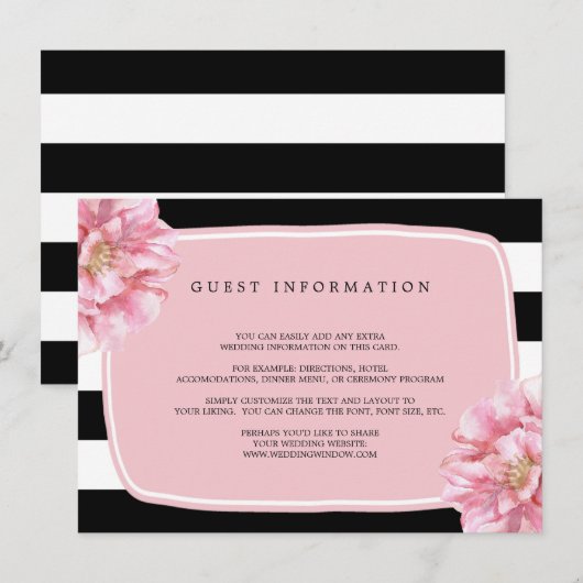 Floral chique bruiloft invoegen Kaart / roze (Voorkant / Achterkant)