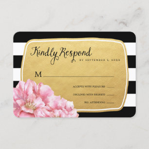 Floral chique bruiloft reactie Kaart / goud