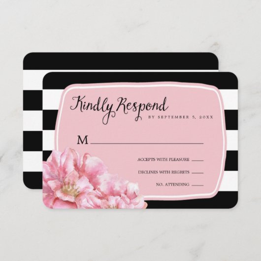 Floral chique bruiloft reactie Kaart / roze (Voorkant / Achterkant)