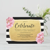 Floral chique bruiloft uitnodiging / goud (Staand voorkant)