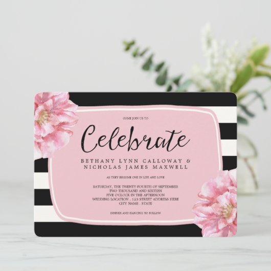 Floral chique bruiloft uitnodiging / roze (Staand voorkant)