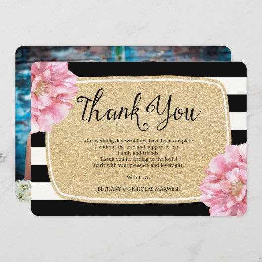 Floral chique foto dank u kaart / champagne (Voorkant / Achterkant)