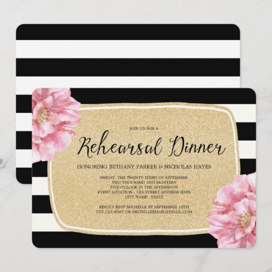 Floral chique repetitie diner uitnodiging / champa (Voorkant / Achterkant)