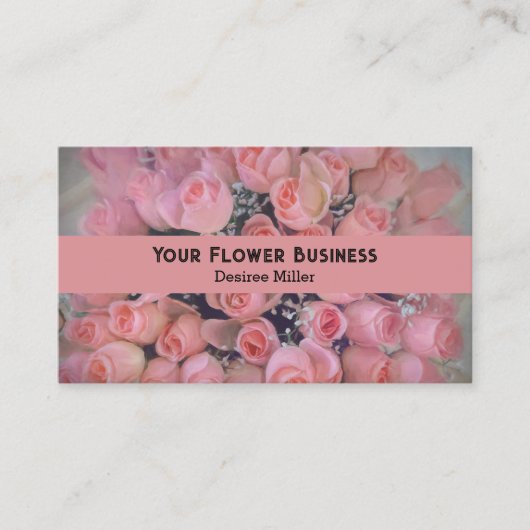 Floral chique roze rozen boeket visitekaartje (Voorkant)