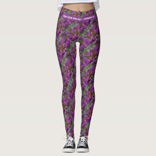 Floral Christelijk RUN UW RACE inspirerend Leggings (Voorkant)