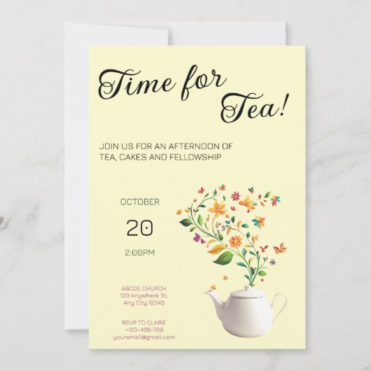 Floral Christelijk Tea Party Uitnodiging (Voorkant)