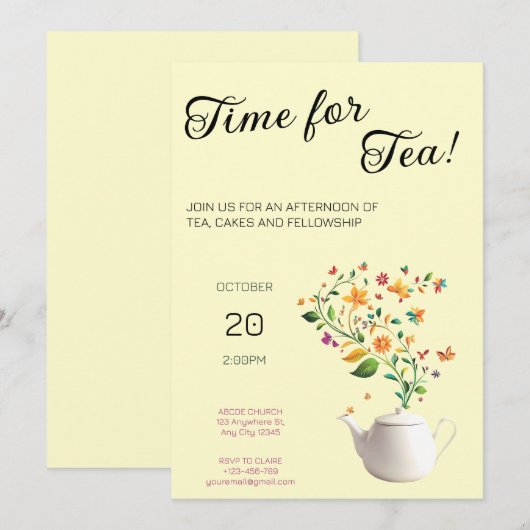 Floral Christelijk Tea Party Uitnodiging (Voorkant / Achterkant)