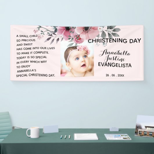 Floral CHRISTENING DAG Zacht roze/grijze evenement Spandoek (Beurs)