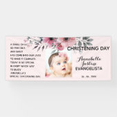 Floral CHRISTENING DAG Zacht roze/grijze evenement Spandoek (Horizontaal)