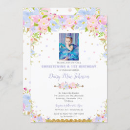 Floral Christening Invitations 1st Birthday Girl Kaart