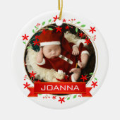 Floral Christmas Baby's First Christmas Photo Keramisch Ornament (Voorkant)