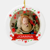 Floral Christmas Baby's First Christmas Photo Keramisch Ornament (Achterkant)