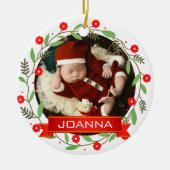 Floral Christmas Baby's First Christmas Photo Keramisch Ornament (Voorkant)