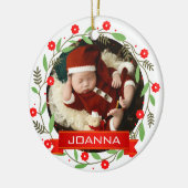 Floral Christmas Baby's First Christmas Photo Keramisch Ornament (Links)