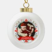 Floral Christmas Baby's First Christmas Photo Keramische Bal Ornament (Voorkant)