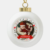 Floral Christmas Baby's First Christmas Photo Keramische Bal Ornament (Voorkant)